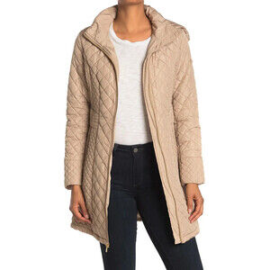 Via Spiga women's Quilted Hooded Water-Resistant Jacket In Champagne Size S $220